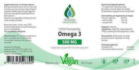 SoLMAG Omega 3 algenolie 500 mg etiket