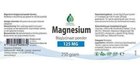 SoLMAG Magnesium bisglycinaat poeder - 125 mg etiket