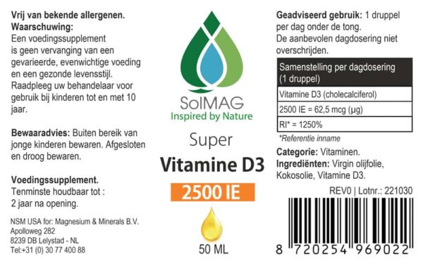 Etiket vitamine D3 druppels 2500IE van SoLMAG