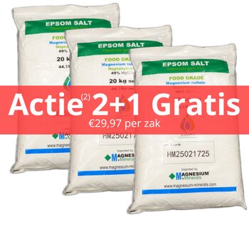 Aanbieding (2+1 GRATIS) SoLMAG Epsom zout 20 kg – Food grade (FCC) Magnesiumsulfaat 49% – Bitterzout